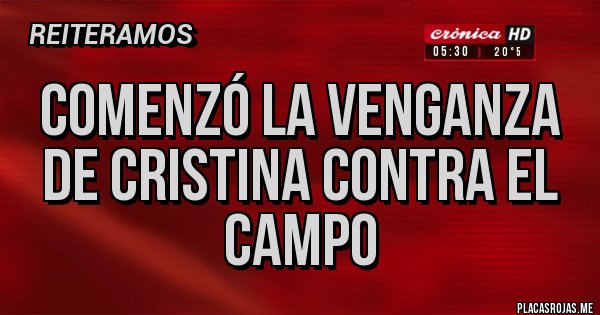 Placas Rojas - COMENZÓ LA VENGANZA DE CRISTINA CONTRA EL CAMPO Placas Rojas - COMENZÓ LA VENGANZA DE CRISTINA CONTRA EL CAMPO