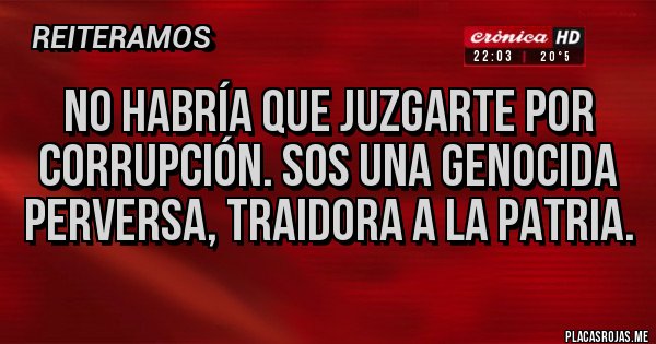 Placas Rojas - No habría que juzgarte por corrupción. SOS una genocida perversa, traidora a la patria.