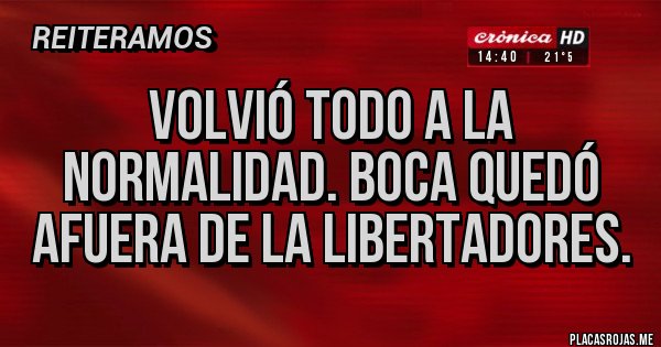 Placas Rojas - Volvió todo a la normalidad. Boca quedó afuera de la Libertadores.