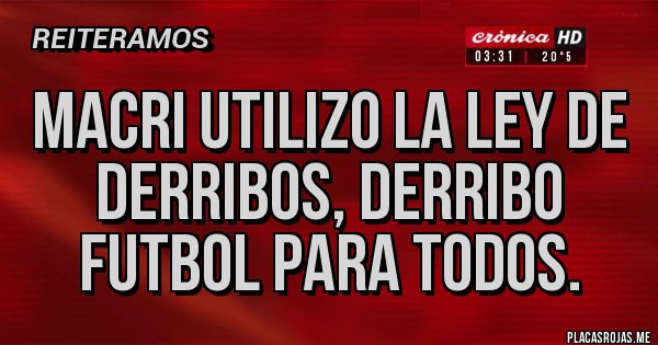 Placas Rojas - MACRI UTILIZO LA LEY DE DERRIBOS, DERRIBO FUTBOL PARA TODOS.