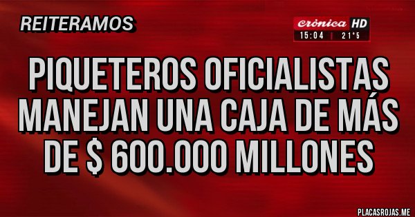 Placas Rojas - piqueteros oficialistas manejan una caja de más de $ 600.000 millones