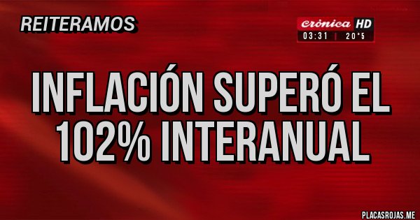 Placas Rojas - inflación superó el 102% interanual