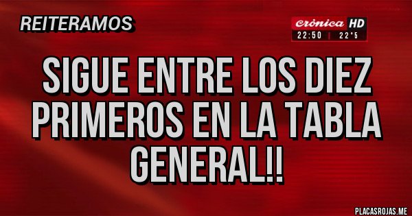 Placas Rojas - Sigue entre los diez primeros en la tabla general!!