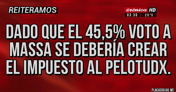 Placas Rojas - Dado que el 45,5% voto a Massa se debería crear el impuesto al pelotudx. Placas Rojas - Dado que el 45,5% voto a Massa se debería crear el impuesto al pelotudx.