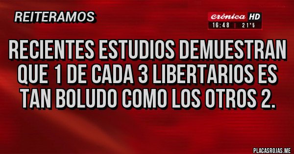 Placas Rojas - Recientes estudios demuestran que 1 de cada 3 libertarios es tan boludo como los otros 2.