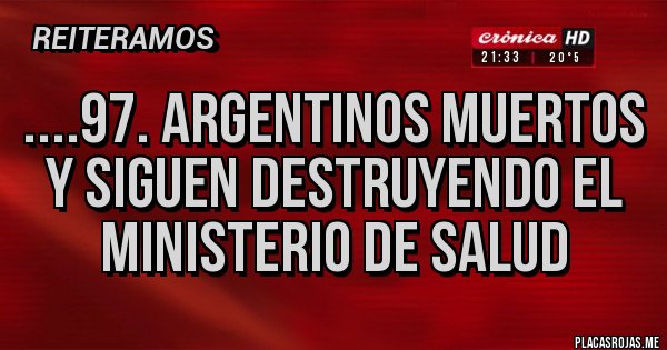 Placas Rojas - ....97. Argentinos muertos
Y siguen destruyendo el ministerio de salud