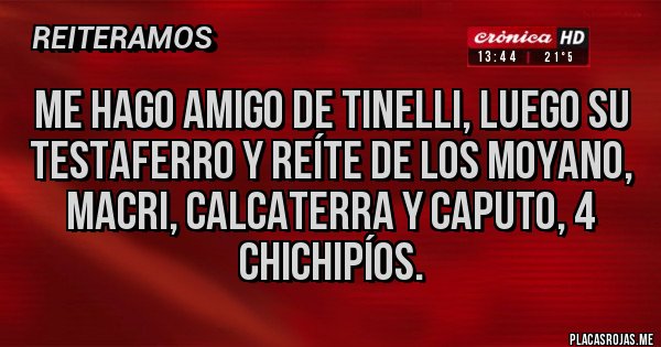 Placas Rojas - ME HAGO AMIGO DE TINELLI, LUEGO SU TESTAFERRO Y REÍTE DE LOS MOYANO, MACRI, CALCATERRA Y CAPUTO, 4 CHICHIPÍOS.