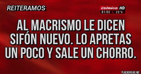 Placas Rojas - Al macrismo le dicen sifón nuevo. Lo apretas un poco y sale un chorro.