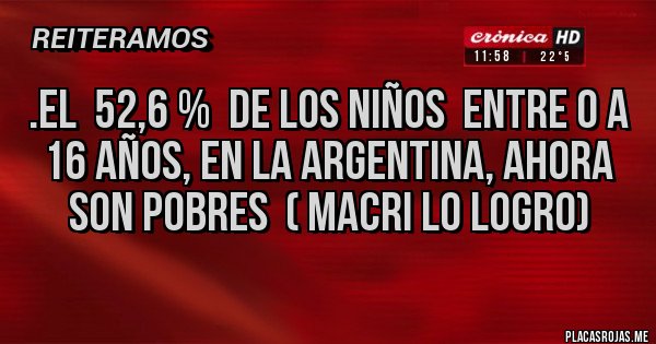 Placas Rojas - .el  52,6 %  de los niños  entre 0 a 16 años, en la argentina, ahora  son pobres  ( Macri lo logro)