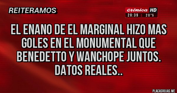 Placas Rojas - El enano de El Marginal hizo mas goles en el Monumental que Benedetto y Wanchope juntos. 
Datos Reales..