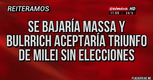 Placas Rojas - Se bajaría Massa y Bulrrich aceptaría triunfo de Milei sin elecciones