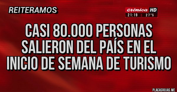 Placas Rojas - CASI 80.000 PERSONAS SALIERON DEL PAÍS EN EL INICIO DE SEMANA DE TURISMO