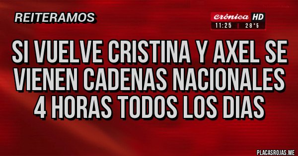 Placas Rojas - Si vuelve cristina y axel se vienen cadenas nacionales 4 horas todos los dias Placas Rojas - Si vuelve cristina y axel se vienen cadenas nacionales 4 horas todos los dias