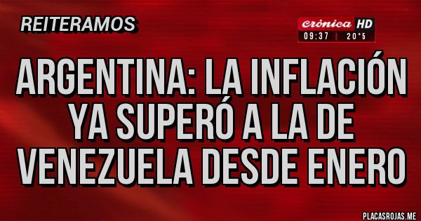 Placas Rojas - Argentina: La inflación ya superó a la de Venezuela desde enero