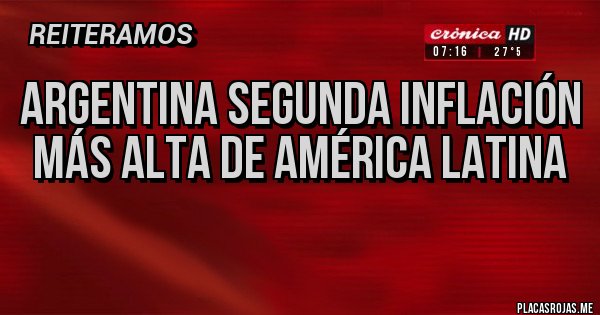 Placas Rojas - Argentina segunda inflación más alta de América latina
