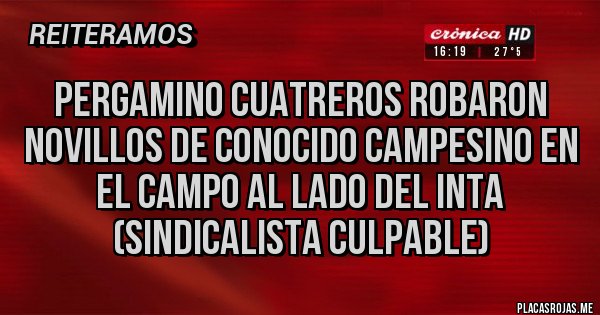 Placas Rojas - Pergamino cuatreros robaron novillos de conocido campesino en el campo al lado del INTA (sindicalista culpable)