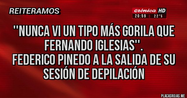 Placas Rojas - ''Nunca vi un tipo más gorila que Fernando Iglesias''.
Federico Pinedo a la salida de su sesión de depilación 