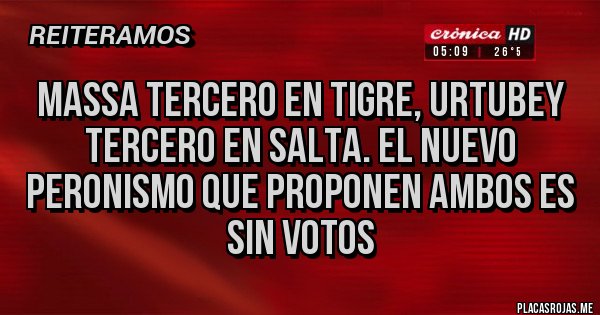 Placas Rojas - Massa tercero en Tigre, Urtubey tercero en Salta. El nuevo peronismo que proponen ambos es sin votos