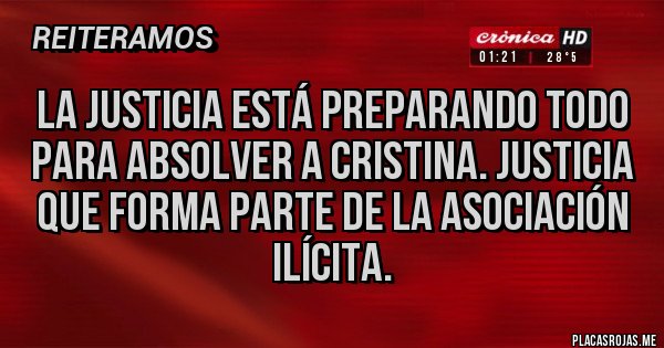 Placas Rojas - La justicia está preparando todo para absolver a Cristina. Justicia que forma parte de la asociación ilícita.