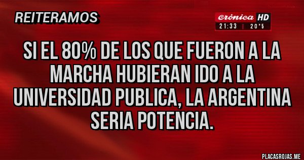 Placas Rojas - Si el 80% de los que fueron a la marcha hubieran ido a la universidad publica, la Argentina seria potencia.