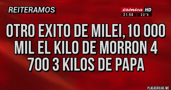 Placas Rojas - OTRO EXITO DE MILEI,10 000 MIL EL KILO DE MORRON 4 700 3 KILOS DE PAPA 
