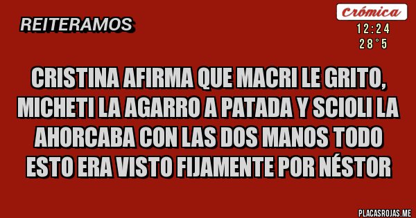 Placas Rojas - Cristina afirma que macri le grito, micheti la agarro a patada y Scioli la ahorcaba con las dos manos todo esto era visto fijamente por néstor 
