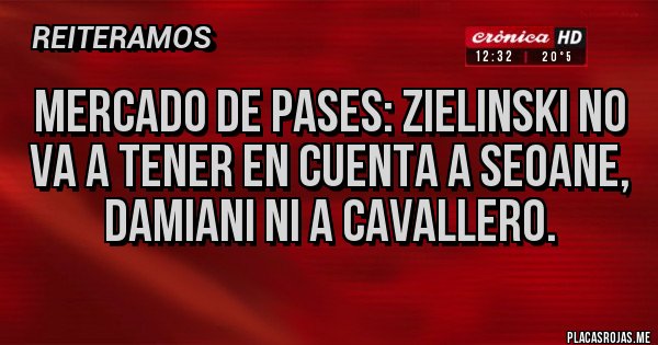 Placas Rojas - Mercado de Pases: Zielinski no va a tener en cuenta a Seoane, Damiani ni a Cavallero.