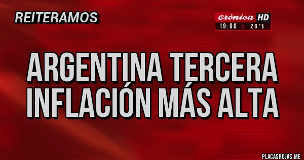 Placas Rojas - Argentina tercera inflación más alta