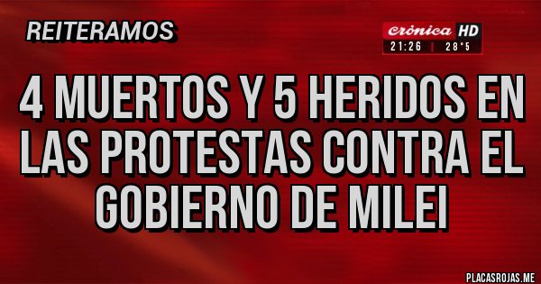 Placas Rojas - 4 Muertos y 5 Heridos en las protestas contra el gobierno de Milei Placas Rojas - 4 Muertos y 5 Heridos en las protestas contra el gobierno de Milei