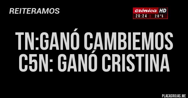 Placas Rojas - TN:ganó cambiemos
C5N: ganó Cristina