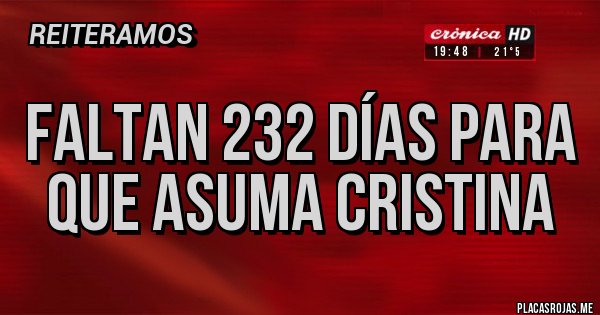 Placas Rojas - Faltan 232 días para que asuma Cristina Placas Rojas - Faltan 232 días para que asuma Cristina