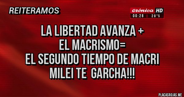 Placas Rojas - la libertad avanza +
el macrismo=
el segundo tiempo de macri
milei te  garcha!!!