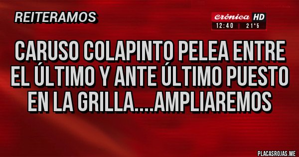 Placas Rojas - Caruso Colapinto pelea entre el último y ante último puesto en la grilla....ampliaremos