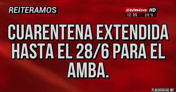 Placas Rojas - CUARENTENA EXTENDIDA HASTA EL 28/6 PARA EL AMBA.