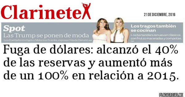 Placas Rojas - Fuga de dólares: alcanzó el 40% de las reservas y aumentó más de un 100% en relación a 2015.