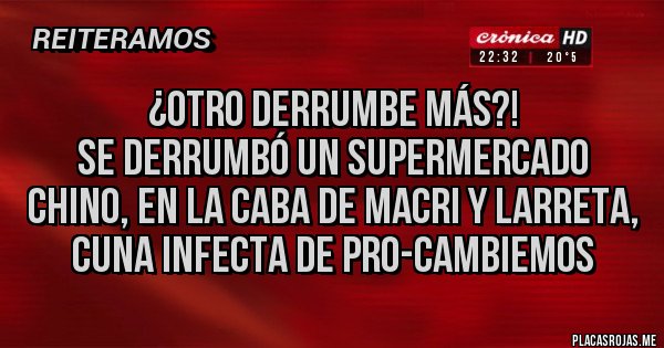 Placas Rojas - ¿OTRO DERRUMBE Más?!
Se derrumbó un Supermercado Chino, en la CABA de Macri y Larreta, cuna infecta de Pro-Cambiemos