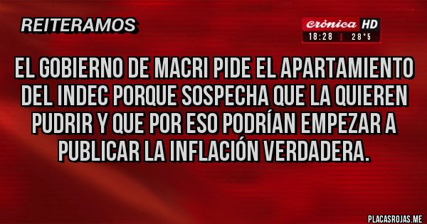 Placas Rojas - El Gobierno de Macri pide el apartamiento del INDEC porque sospecha que la quieren pudrir y que por eso podrían empezar a  publicar la inflación verdadera.