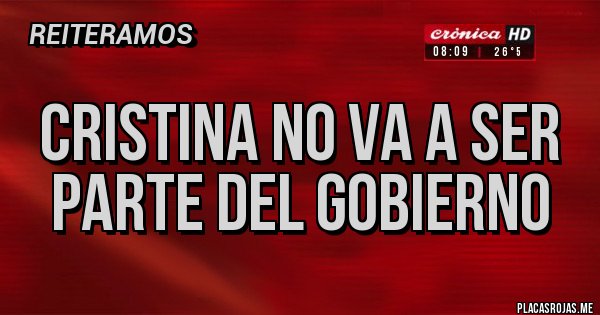 Placas Rojas - Cristina no va a ser parte del Gobierno