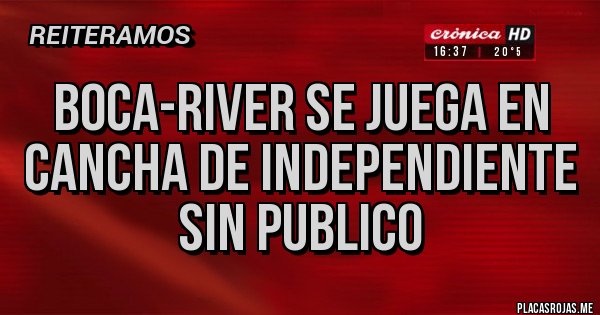 Placas Rojas - Boca-River se juega en cancha de independiente sin publico
