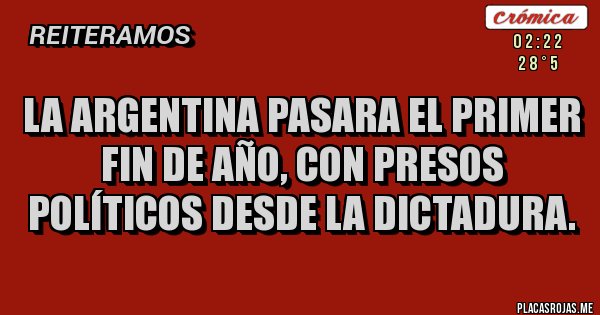 Placas Rojas - La Argentina pasara el primer fin de año, con presos políticos desde la dictadura.