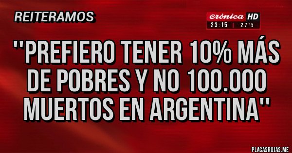 Placas Rojas - ''Prefiero tener 10% más de pobres y no 100.000 muertos en Argentina''