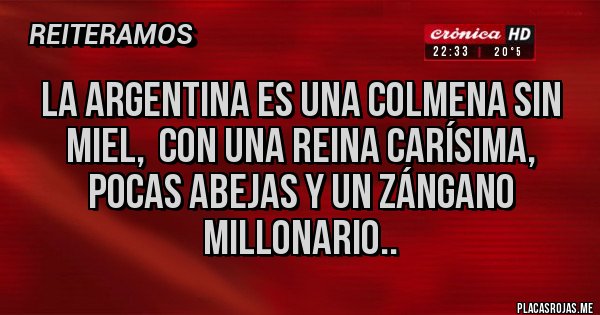 Placas Rojas - La argentina es una colmena sin miel,  con una reina carísima, pocas abejas y un zángano millonario..