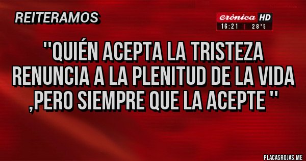 Placas Rojas - ''Quién acepta la tristeza renuncia a la plenitud de la vida ,pero siempre que la acepte ''