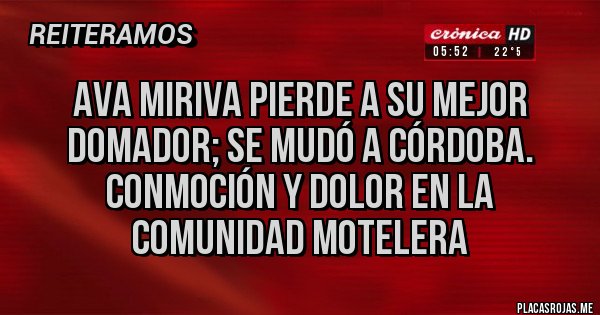 Placas Rojas - Ava Miriva pierde a su mejor domador; se mudó a Córdoba. Conmoción y dolor en la comunidad Motelera