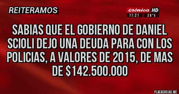 Placas Rojas - SABIAS QUE EL GOBIERNO DE DANIEL SCIOLI DEJO UNA DEUDA PARA CON LOS POLICIAS, A VALORES DE 2015, DE MAS DE $142.500.000 