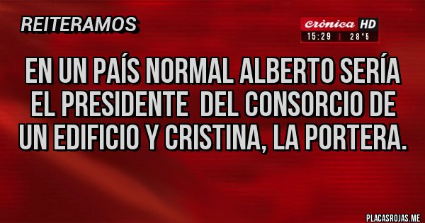 Placas Rojas - EN UN PAÍS NORMAL ALBERTO SERÍA EL PRESIDENTE  DEL CONSORCIO DE UN EDIFICIO Y CRISTINA, LA PORTERA.