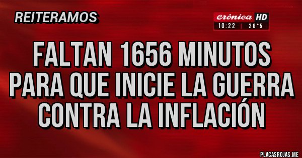 Placas Rojas - Faltan 1656 minutos para que inicie la guerra contra la inflación Placas Rojas - Faltan 1656 minutos para que inicie la guerra contra la inflación