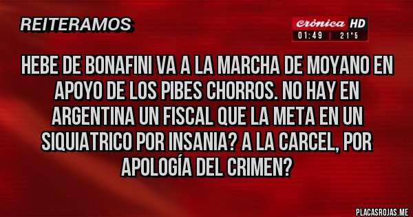 Placas Rojas - HEBE DE BONAFINI VA A LA MARCHA DE MOYANO EN APOYO DE LOS PIBES CHORROS. NO HAY EN ARGENTINA UN FISCAL QUE LA META EN UN SIQUIATRICO POR INSANIA? A LA CARCEL, POR APOLOGÍA DEL CRIMEN?