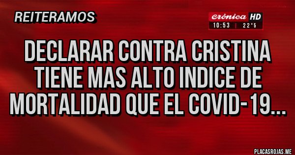 Placas Rojas - DECLARAR CONTRA CRISTINA TIENE MAS ALTO INDICE DE MORTALIDAD QUE EL COVID-19...