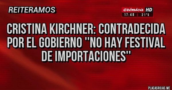 Placas Rojas - Cristina Kirchner: contradecida por El Gobierno ''No hay festival de importaciones''